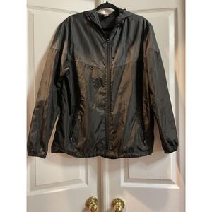 NFL Football Jacket Mens Medium Black‎ Hooded Windbreaker Mesh Lining ZIP STUCK